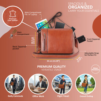 Echte leren bruine laptoptas met schoudertas - Astor