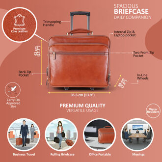 Echte leren bruine wiel laptop aktetas reiskoffer pilotentas - Nomad