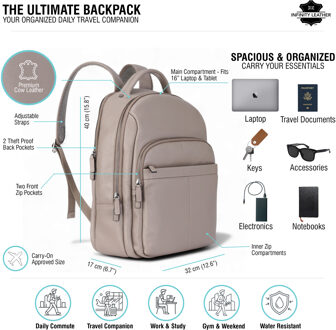 Echte leren grijze vintage rugzak, laptoptas, reistas - Capri Grijs - One Size