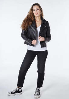 Echte Leren Jasmine Bikerjack - maat Zwart