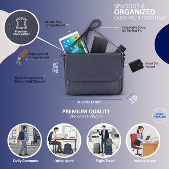 Echte leren marineblauwe laptoptas, reistas, messengertas - Camden - One Size