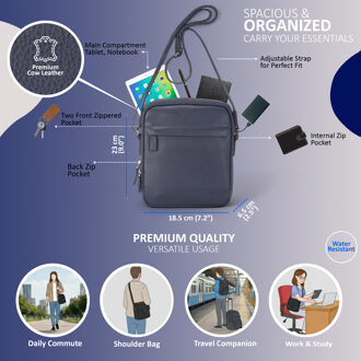 Echte leren marineblauwe vintage messenger crossbody reistas - Hawthrone - One Size