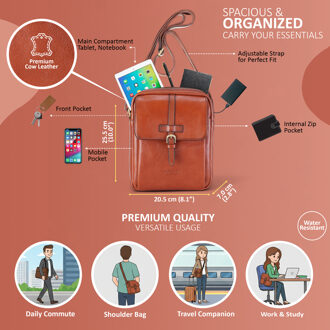 Echte leren vintage crossbody-messenger-reistas in bruin leer - Ashby