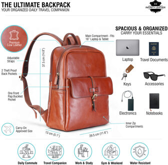 Echte leren vintage laptoprugzak en reistas - Cove Bruin - One Size