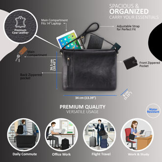 Echte leren zwarte laptoptas met schoudertas - Astor