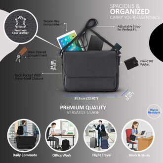 Echte leren zwarte laptoptas, reis- en werktas, schoudertas - Camden - One Size