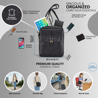 Echte leren zwarte vintage crossbody messenger reistas - Ashby