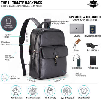 Echte leren zwarte vintage laptoprugzak reistas - Cove