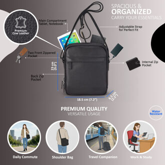 Echte leren zwarte vintage messenger crossbody reistas - Hawthrone