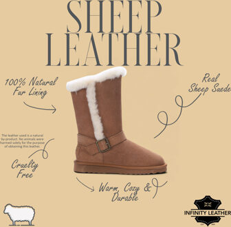 Echte schapenvacht dames winterlaarzen van bruin suède kalfsleer - Redwood - EU 40