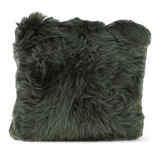 Echte schapenvacht, tijmgroen, enkelzijdig kussen van echte wol