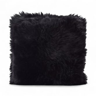 Echte schapenvacht, zwart, echt wollen enkelzijdig kussen