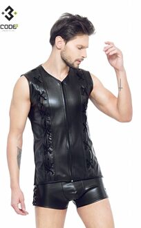 Eco-leder mouwloos shirt met sierveters (XS -S-2XL-4XL) - Size: XS