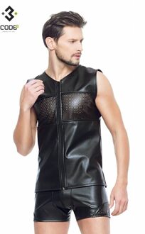 Eco-leder mouwloos shirt met zwarte bies (XS-S) - Size: XS