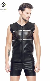 Eco-leder mouwloos shirt zilver(XS-S-M-2XL-3XL-4XL) - Size: XS