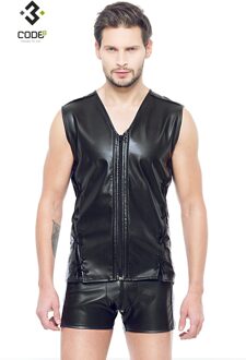 Eco-leder mouwloos shirt Zwart (XS-S-M) - Size: XS