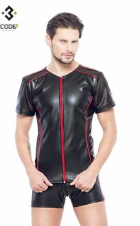 Eco-leder shirt met Mesh mouwen rood (XS-XL) - Size: XS