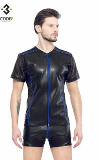 Eco-leder shirt met Mesh mouwen (XS-S-M-3XL) - Size: XS