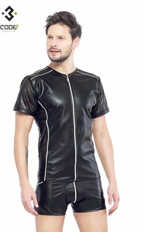 Eco-leder shirt met Mesh mouwen (XS-S) - Size: XS