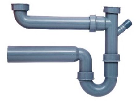 ECO-SAVE Kunststof dubbele spoelbak buisvormige sifon, grijs, 1 1/2" H x 50 mm, met 3/4" apparaataansluiting - 98833449