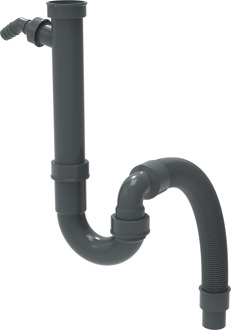 ECO-SAVE Kunststof flexibele spoelbak buisvormige sifon, grijs, 3/4" x 1 1/2" x 3/4" mondstuk x 40/50 mm, met apparaataansluiting - 98836549