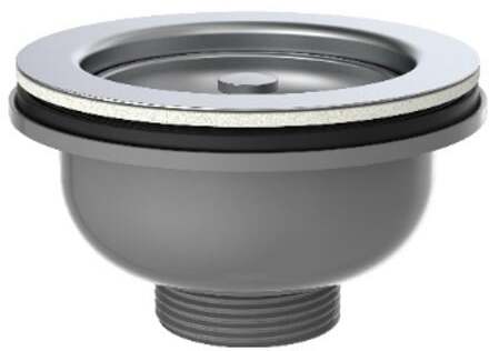 ECO-SAVE kunststof korfventiel, grijs, 1 1/2" ET, roestvrijstalen ventielbeker en zeef Ø114 mm - 98835249