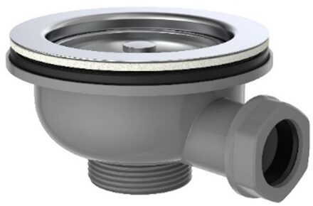 ECO-SAVE kunststof korfventiel, grijs, 1 1/2" ET, roestvrijstalen ventielbeker en zeef Ø114 mm, met 1" overloopaansluiting - 98835349
