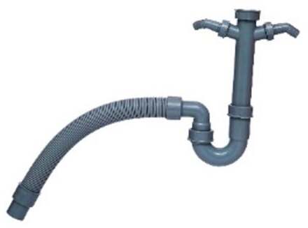 ECO-SAVE Kunststof spoelbak buisvormige sifon, grijs, 1 1/2"H x DN 40/50 mm, flex, met 3/4" dubbele apparaataansluiting - 98836649