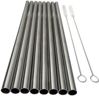 Eco Vriendelijke 8Pcs Rvs Metalen Rietje Herbruikbare Rechte Rietjes + 2 Cleaner Brush Set