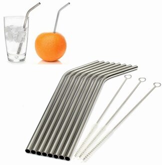 Eco Vriendelijke 8Pcs Rvs Metalen Rietje Herbruikbare Rietjes + 3 Cleaner Brush Set Bar Accessoires #81351