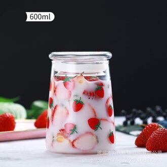 Eco Vriendelijke Water Fles Met Stro Servies Glas Aardbei Grote Capaciteit Hittebestendig Cup Met Deksel Glassbottle Drinkware