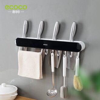 Ecoco Multifunctionele Wand Gemonteerde Keuken Mes Opslag Container Bestek Organisator Keuken Messen Houder Gebruiksvoorwerpen Organizer lang zwart