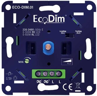 EcoDim LED Dimmer - ECO-DIM.01 - Fase Aan- en Afsnijding RLC - Inbouw - Enkel Knop - 0-300W