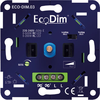 EcoDim LED Dimmer - ECO-DIM.03 - Fase Aan- en Afsnijding RLC - Inbouw - Enkel Knop - 0-500W