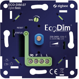 EcoDim LED Dimmer - Smart WiFi - ECO-DIM.07 - Fase Afsnijding RC - ZigBee Basic - Inbouw - Enkel Knop - 0-200W