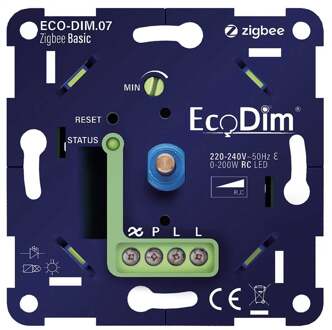 EcoDim LED Dimmer - Smart WiFi - ECO-DIM.07 - Fase Afsnijding RC - ZigBee Basic - Inbouw - Enkel Knop - 0-200W