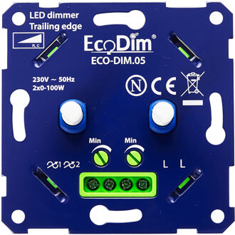 EcoDim LED DUO Dimmer - ECO-DIM.05 - Fase Afsnijding RC - Dubbele Inbouwdimmer - Dubbel Knop - 0-100W