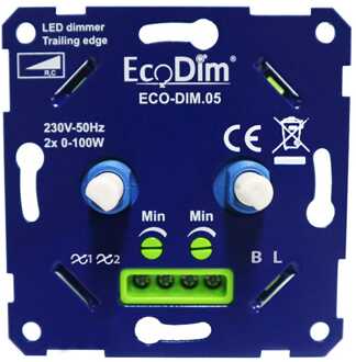 EcoDim LED DUO Dimmer - ECO-DIM.05 - Fase Afsnijding RC - Dubbele Inbouwdimmer - Dubbel Knop - 0-100W