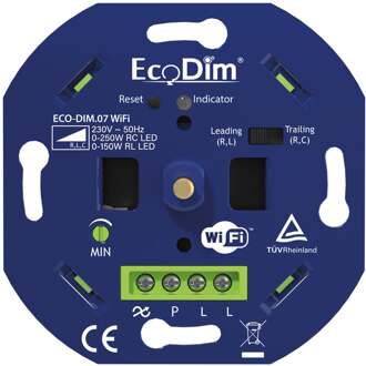 EcoDim Smart LED WiFi dimmer - 0-250 Watt - Druk-/Draaiknop - Fase afsnijding en aansnijding - Tuya based - ECO-DIM.07