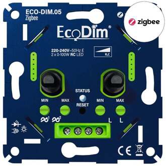 EcoDim Zigbee Inbouw Smart LED Duo Dimmer - 2x 0-100 Watt - Fase afsnijding - Compatibel met draadloze schakelaar - ECO-DIM.05 Zigbee