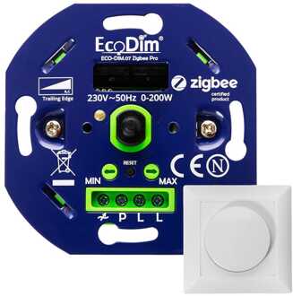 EcoDim Zigbee Smartdimmer - Smart LED-dimmer - Met druk/draaischakelaar - inclusief afdekraam - EcoDim