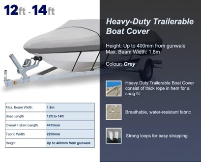 Economie 12ft-22ft Trailerable Boot-Cover Marine-Grade Zware Oceansouth Water Zon Proof Uv-bescherming Ski-boot Afmeren Cover 12ft - 14ft grijs