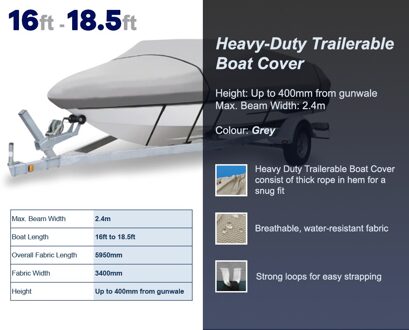 Economie 12ft-22ft Trailerable Boot-Cover Marine-Grade Zware Oceansouth Water Zon Proof Uv-bescherming Ski-boot Afmeren Cover 16ft - 18.5ft grijs