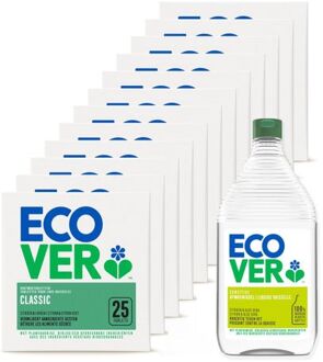 Ecover Vaatwastabletten CLASSIC - Lemon & Lime - JAARBOX - 12x25 stuks + 950ML Gratis Afwasmiddel - Voordeelverpakking