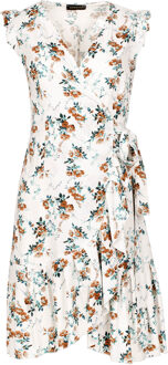 Ecru gebloemde wikkeljurk