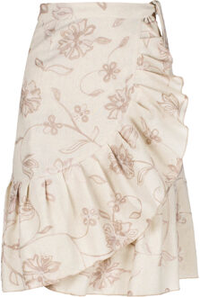 Ecru Geborduurde Bloemen Wikkel Ruffle Rok - M