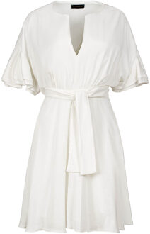 Ecru jurk met geruite mouwen