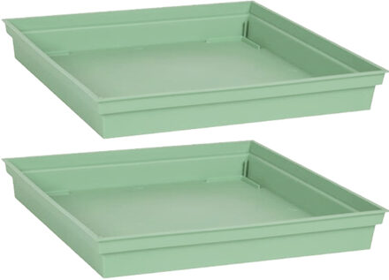 Eda 2x stuks bloempot kunststof onderschalen Toscane groen vierkant L33 x B33 x H5 cm - Plantenpotten