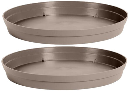 Eda 2x stuks bloempot kunststof onderschalen Toscane taupe D23 cm - Plantenpotten