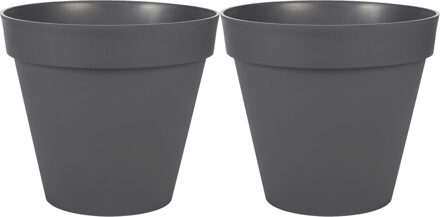 Eda 2x stuks bloempotten Toscane kunststof antraciet grijs D40 x H32 cm